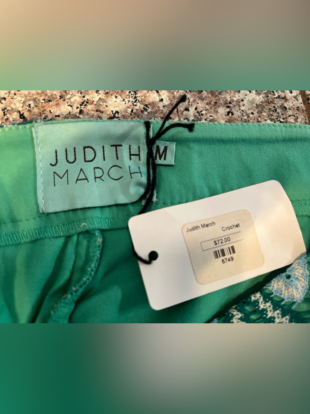 Judith March teal orange retro print crochet shorts med (4-6) side zip NWT - Picture 2 of 5